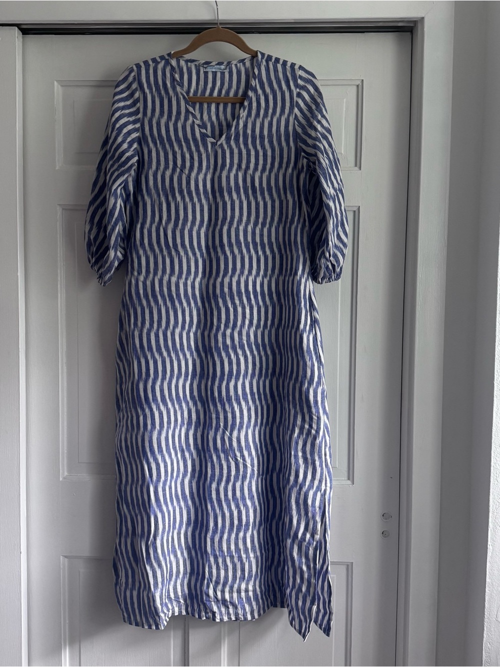 Le Bazar Coastal Maxi Summer Dress Blue And White Stripe With Pockets Size Small